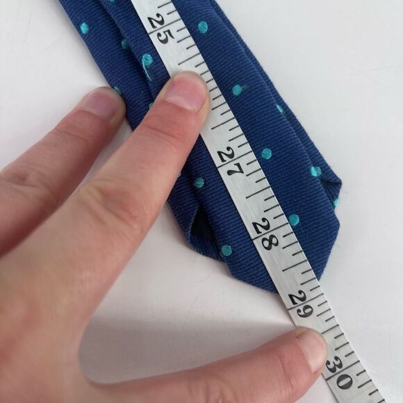 Co-op Mens Navy Blue with Mint Polka Dots Patterned Silk Skinny Necktie One Size - Picture 5 of 10